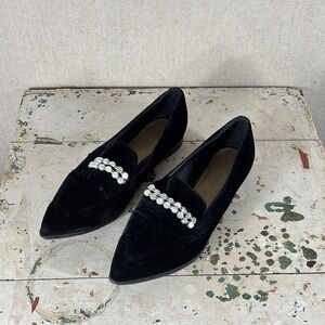 Marc Fisher > Elegant Black Velvet Women's Flats with Pearl Detail 8